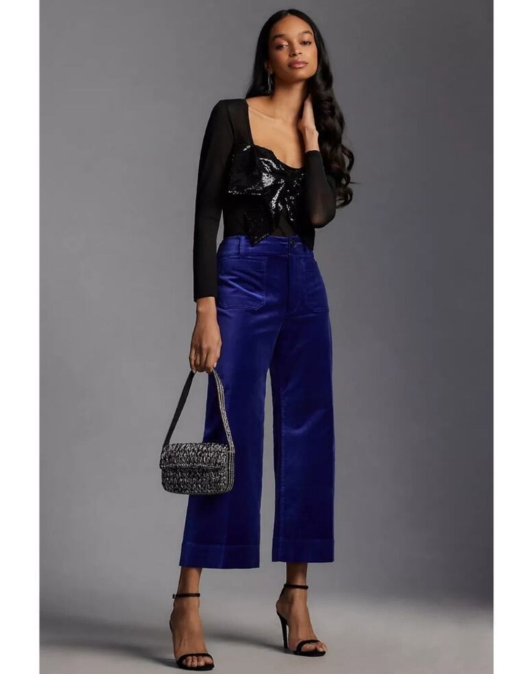 Maeve The Colette Cropped Wide-Leg Blue Velvet Pants Size 29